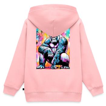 Gorilla - Kinder Premium Organic Zip Hoodie - Rosa - Hinten - AI Model Kid Female (0cm)