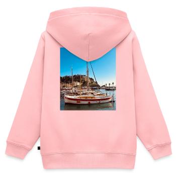Segelboote im blauen Hafen - Kinder Premium Organic Zip Hoodie - Rosa - Hinten - AI Model Kid Female (0cm)