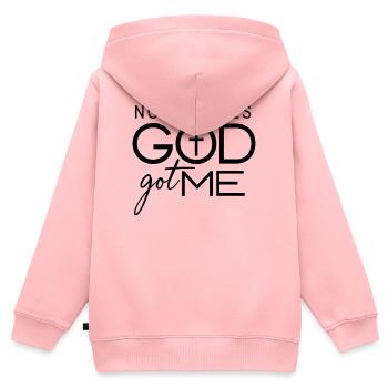 Keine Sorge, Gott hat mich bekommen - Kinder Premium Organic Zip Hoodie - Rosa - Hinten - AI Model Kid Female (0cm)