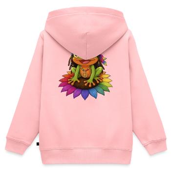 Rasta Frosch auf Sonnenblumeblüte Peace Zeichen - Kinder Premium Organic Zip Hoodie - Rosa - Hinten - AI Model Kid Female (0cm)