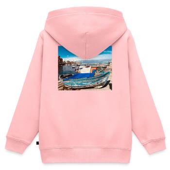 Blaue Boote im Hafen - Kinder Premium Organic Zip Hoodie - Rosa - Hinten - AI Model Kid Female (0cm)