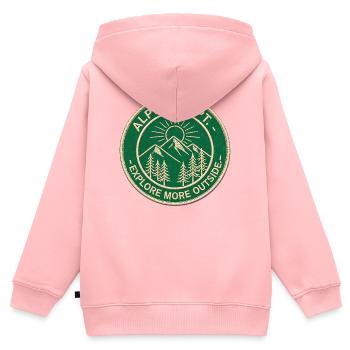 Alpine Dept. - Explore More Outside - Retro Patch - Kinder Premium Organic Zip Hoodie - Rosa - Hinten - AI Model Kid Female (0cm)