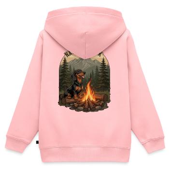 Vintage Dackel Camping – National Park Badge - Kinder Premium Organic Zip Hoodie - Rosa - Hinten - AI Model Kid Female (0cm)