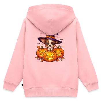 Halloween Chihuahua Pumpkin Witch - Kinder Premium Organic Zip Hoodie - Rosa - Hinten - AI Model Kid Female (0cm)