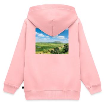 Paysage steppe avec un lac - Sweat Premium à capuche zippé enfant bio - rose - Dos - AI Model Kid Female (0cm)