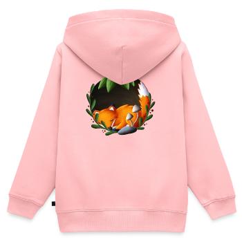 Renard endormi dans le cercle vert - Sweat Premium à capuche zippé enfant bio - rose - Dos - AI Model Kid Female (0cm)