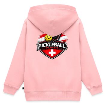 Pickleball SCHWEIZ - Kinder Premium Organic Zip Hoodie - Rosa - Hinten - AI Model Kid Female (0cm)