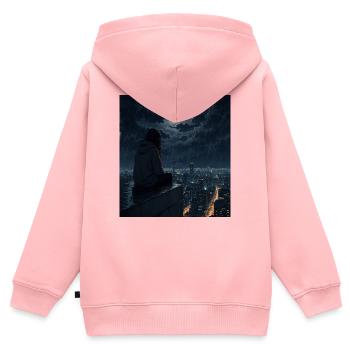 Nacht auf dem Dächerregen - Kinder Premium Organic Zip Hoodie - Rosa - Hinten - AI Model Kid Female (0cm)