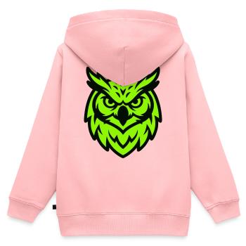 Gruene Eule Maskottchen Logo - Kinder Premium Organic Zip Hoodie - Rosa - Hinten - AI Model Kid Female (0cm)