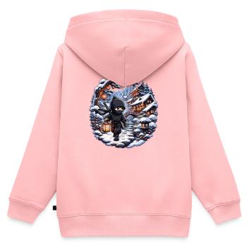 Winterninja im verschneiten Dorf - Kinder Premium Organic Zip Hoodie - Rosa - Hinten - AI Model Kid Female (0cm)