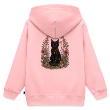 Schwarze Katze in Blumen - Kinder Premium Organic Zip Hoodie - Rosa - Hinten - AI Model Kid Female (0cm)