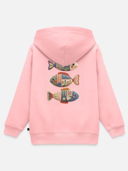 Patchwork Crochet Fish Trio - Kinder Premium Organic Zip Hoodie - Rosa