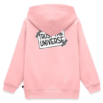 Trust The Universe Spirituell Universum Zitat Logo - Kinder Premium Organic Zip Hoodie - Rosa - Hinten - AI Model Kid Female (0cm)