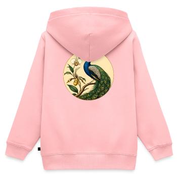 Blauer Pfau auf goldenem Blumenkreis - Kinder Premium Organic Zip Hoodie - Rosa - Hinten - AI Model Kid Female (0cm)