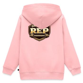 ONE MORE REP - Kinder Premium Organic Zip Hoodie - Rosa - Hinten - AI Model Kid Female (0cm)