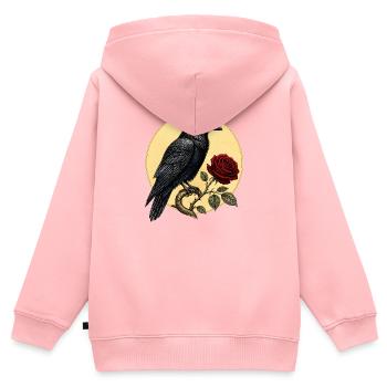 Raven (Corvus corax) & Botanical Red Rose - Kids Premium Organic Zip-up Hoodie - rose - Back - AI Model Kid Female (0cm)