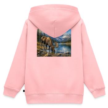 Alpen-Elch am Bergsee - Kinder Premium Organic Zip Hoodie - Rosa - Hinten - AI Model Kid Female (0cm)
