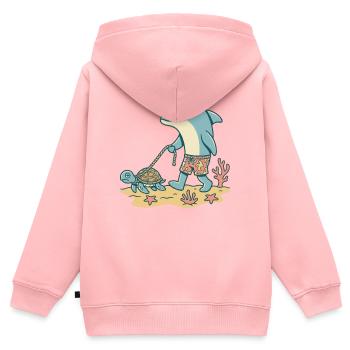 Delfin geht Gassi mit Schildkröte - Kinder Premium Organic Zip Hoodie - Rosa - Hinten - AI Model Kid Female (0cm)