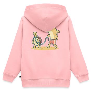 Delfin geht Gassi mit Schildkröte - Kinder Premium Organic Zip Hoodie - Rosa - Hinten - AI Model Kid Female (0cm)