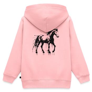 Pferdekunst Splash Black - Kinder Premium Organic Zip Hoodie - Rosa - Hinten - AI Model Kid Female (0cm)