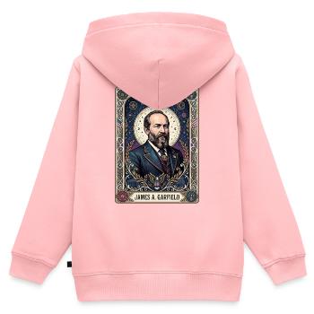 James A Tarotkarte - Kinder Premium Organic Zip Hoodie - Rosa - Hinten - AI Model Kid Female (0cm)