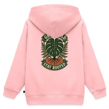 Grow Bold Stay Rooted – Vintage Monstera - Kinder Premium Organic Zip Hoodie - Rosa - Hinten - AI Model Kid Female (0cm)