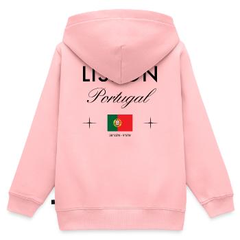 Lisbon Portugal Coordinates Travel Souvenir - Kids Premium Organic Zip-up Hoodie - rose - Back - AI Model Kid Female (0cm)
