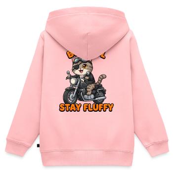 Katzen-Rocker auf Motorrad Stay Fluffy - Kinder Premium Organic Zip Hoodie - Rosa - Hinten - AI Model Kid Female (0cm)