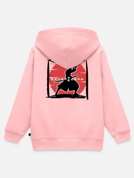 Samurai-Silhouette unter roter Sonne - Kinder Premium Organic Zip Hoodie - Rosa