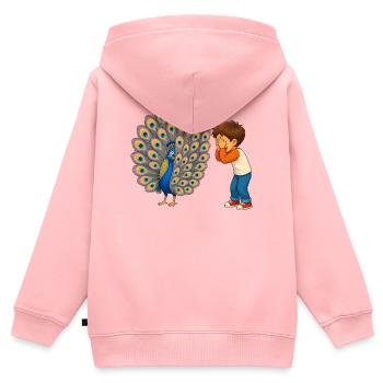 Boy amazed at magnificent peacock with feathers - Kids Premium Organic Zip-up Hoodie - rose - Back - AI Model Kid Female (0cm)