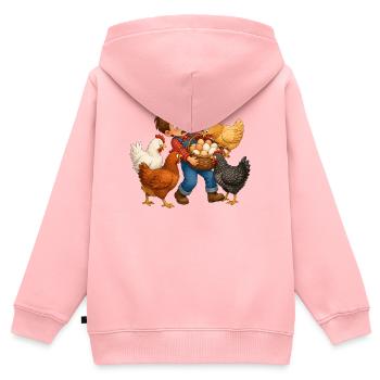 Junge sammelt Eier bei neugierigen Hofhühnern - Kinder Premium Organic Zip Hoodie - Rosa - Hinten - AI Model Kid Female (0cm)