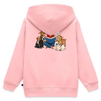Junge liest kleinen Ziegen eine Geschichte vor - Kinder Premium Organic Zip Hoodie - Rosa - Hinten - AI Model Kid Female (0cm)