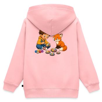 Junge bemalt bunte Steine mit neugierigem Fuchs - Kinder Premium Organic Zip Hoodie - Rosa - Hinten - AI Model Kid Female (0cm)