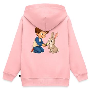 Kaninchen bekommt Gurke vom fröhlichen Jungen - Kinder Premium Organic Zip Hoodie - Rosa - Hinten - AI Model Kid Female (0cm)