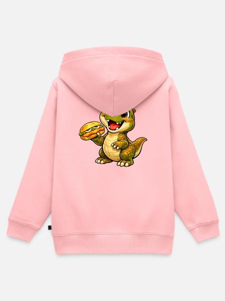 Dino mit Fischbrötchen - Kinder Premium Organic Zip Hoodie - Rosa