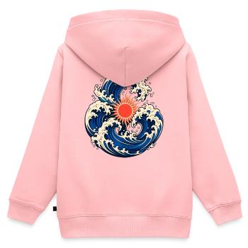 Japanische Wellen der aufgehenden Sonne - Kinder Premium Organic Zip Hoodie - Rosa - Hinten - AI Model Kid Female (0cm)