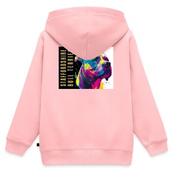 Staffie Head Popart - 050 - Kinder Premium Organic Zip Hoodie - Rosa - Hinten - AI Model Kid Female (0cm)