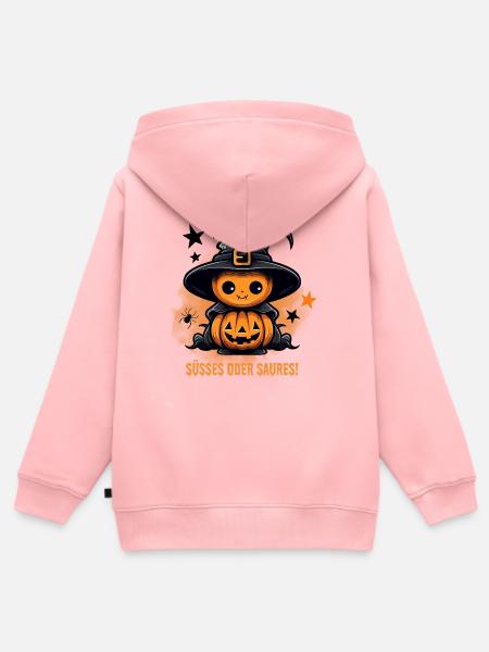 Süßes Oder Saures Halloween Kürbis Geschenk - Kinder Premium Organic Zip Hoodie - Rosa