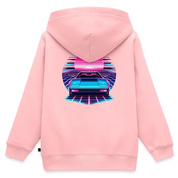 Neon Synthwave Auto am Sonnenuntergang - Kinder Premium Organic Zip Hoodie - Rosa - Hinten - AI Model Kid Female (0cm)