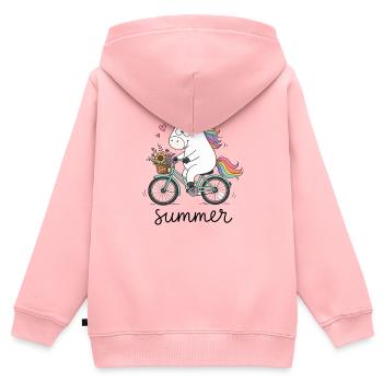 Einhorn auf dem Fahrrad - Kinder Premium Organic Zip Hoodie - Rosa - Hinten - AI Model Kid Female (0cm)