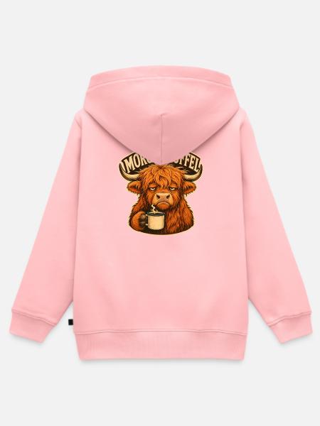 Morgenmuffel Kuh mit Kaffee - Kinder Premium Organic Zip Hoodie - Rosa