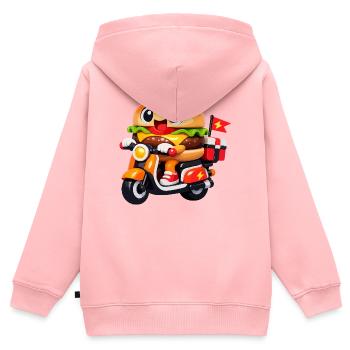 Kawaii Burger auf dem Motorrad - Kinder Premium Organic Zip Hoodie - Rosa - Hinten - AI Model Kid Female (0cm)