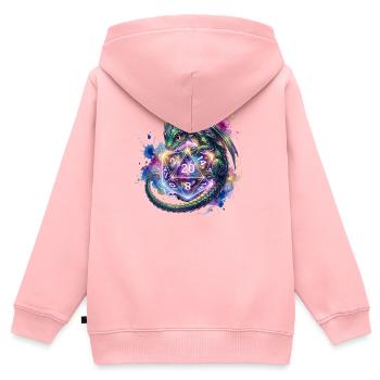 Süßer Drache mit D20 Würfel – Pen & Paper - Kinder Premium Organic Zip Hoodie - Rosa - Hinten - AI Model Kid Female (0cm)