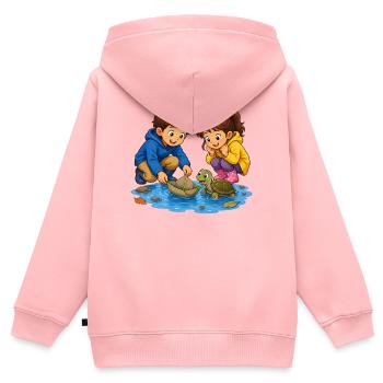 Kinder Schildkröte Blattboot in Pfütze Süß Motiv - Kinder Premium Organic Zip Hoodie - Rosa - Hinten - AI Model Kid Female (0cm)
