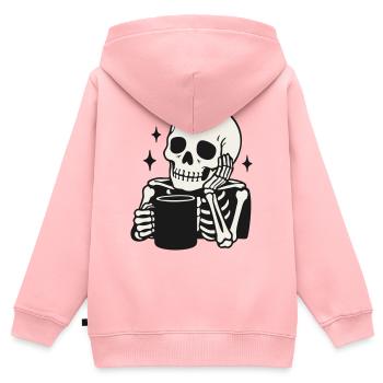 Lustiges Skelett, das Kaffeetasse hält Illustration - Kinder Premium Organic Zip Hoodie - Rosa - Hinten - AI Model Kid Female (0cm)