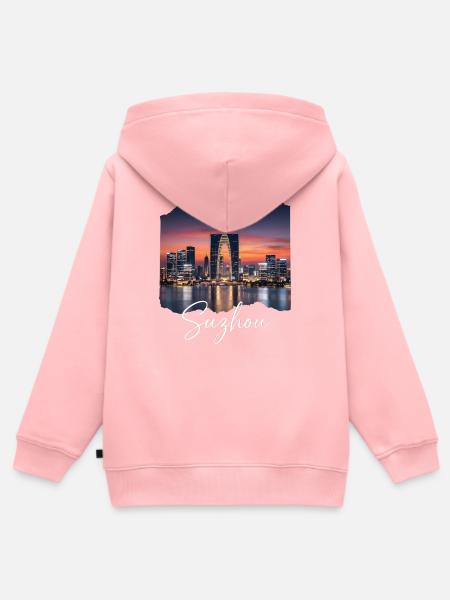 Suzhou Skyline Abendrot Script - Kinder Premium Organic Zip Hoodie - Rosa