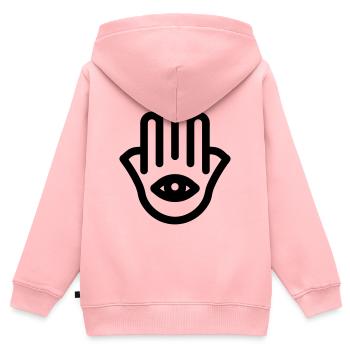 Hand von Fatma Hamsa - Kinder Premium Organic Zip Hoodie - Rosa - Hinten - AI Model Kid Female (0cm)