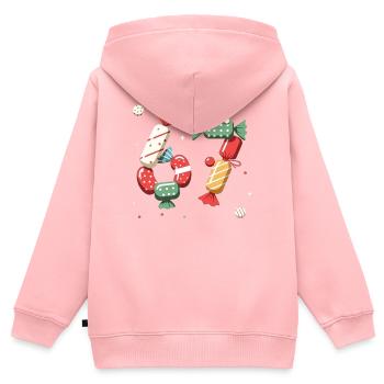 67 Meme Candy Confetti Swirl - Kinder Premium Organic Zip Hoodie - Rosa - Hinten - AI Model Kid Female (0cm)