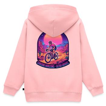 Synthwave-Kiesradfahrer, der Horizonte jagt - Kinder Premium Organic Zip Hoodie - Rosa - Hinten - AI Model Kid Female (0cm)