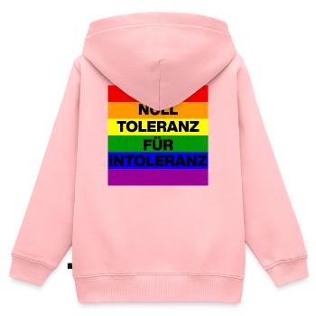 NULL TOLERANZ FÜR INTOLERANZ, GEGEN RECHTS, NO AFD - Kinder Premium Organic Zip Hoodie - Rosa - Hinten - AI Model Kid Female (0cm)